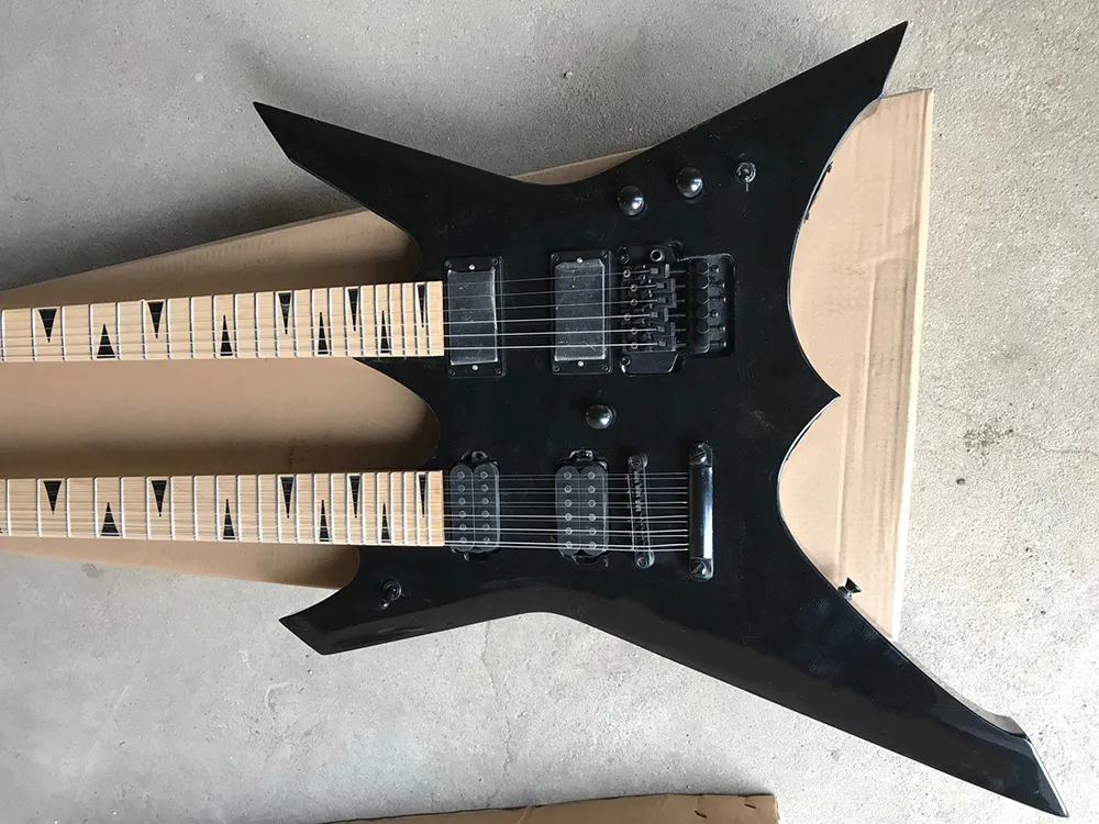 DHgate.com:Black 18-String Double Neck Electric Guitar with
