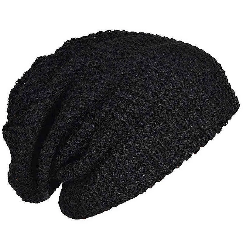 Herren Slouchy Long Beanie Strickmütze für Sommer Winter Oversize schwarz Y21111