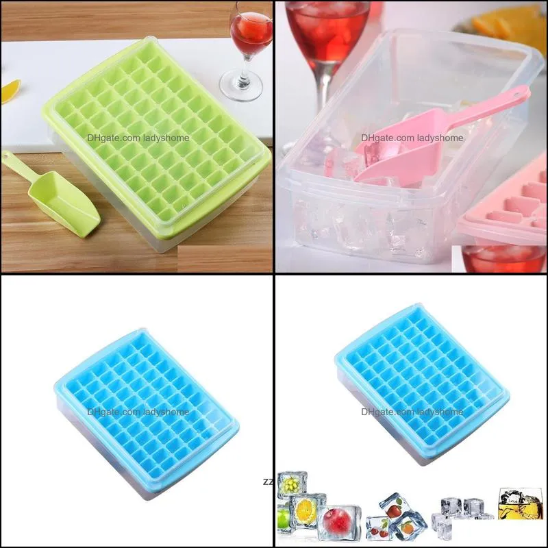 66 Grids Food Grade Silicone Ice Tray with Lid Shovel Ice Cube Mold Maker DIY Creative Square Shape Kitchen Accessories HWD7609