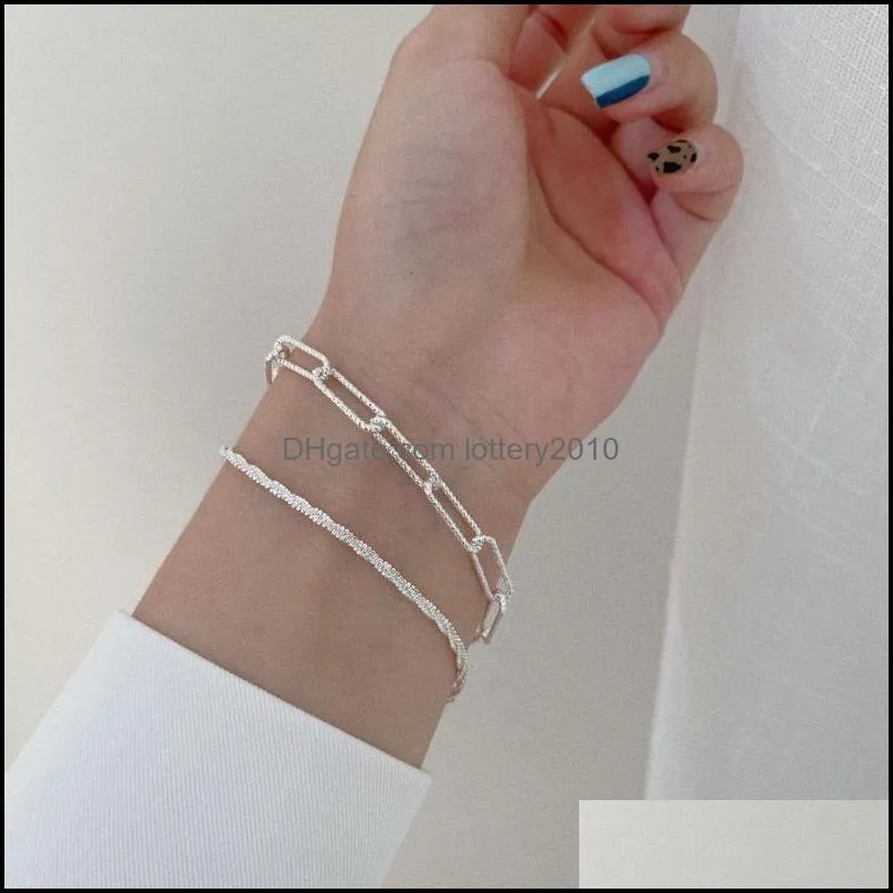 Bracciali Gioiellibracciali Moda minimalista Fl Bracciale a catena con stella Rame placcato argento Maglia impilata retrò Maglia rossa Consegna goccia 2021 Oh0L