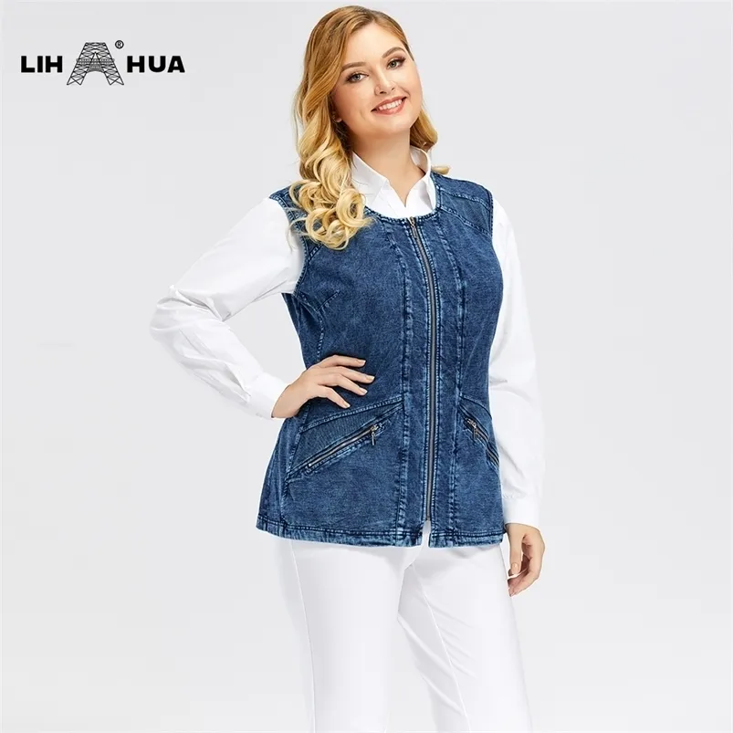 LIH HUA Женский жилет плюс размер повседневной джинсовой шток высокая гибкость джинсы 210909