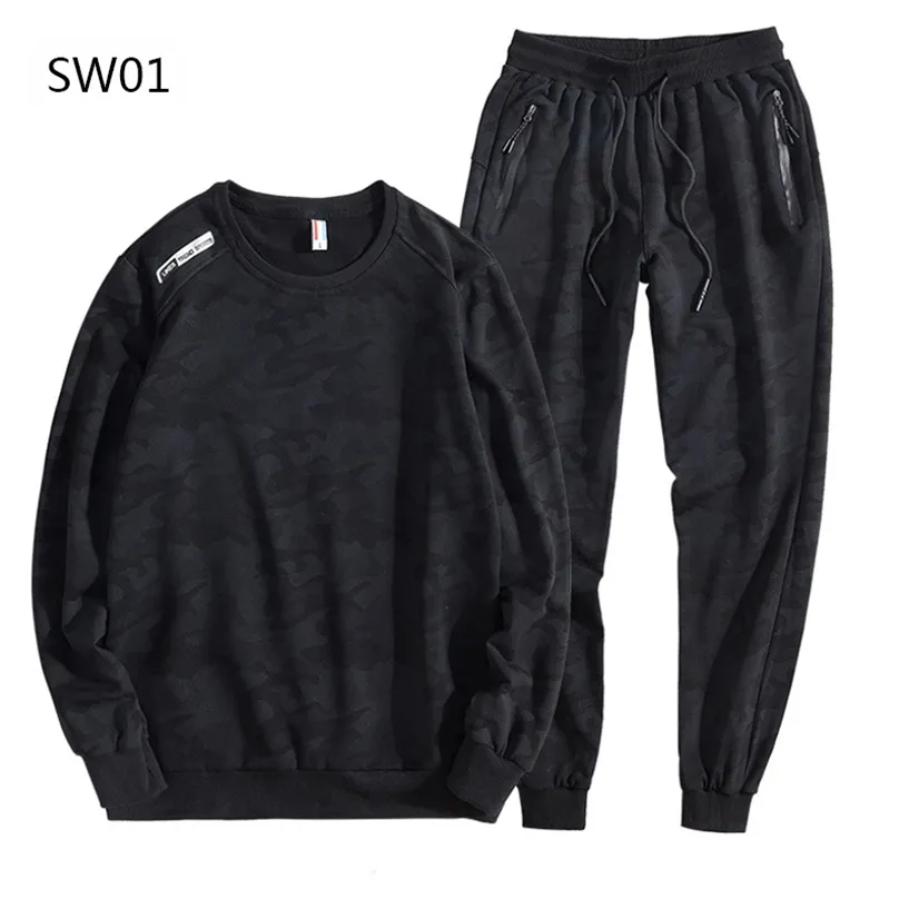 Bomull Svart Tracksuit Män Sportkläder Ställer Fjäder Höstkläder Kostym Male 2 Pieces Sweatshirt + Sweatpants 211109