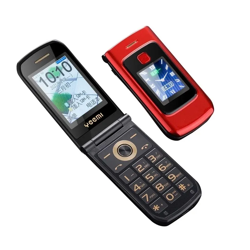 Ontgrendeld Senior Flip Cellphone Luxe Dubbele Screen Telefoon Dual SIM-kaart GSM Snelheid Dial SOS Key Touch Big Keyboard FM Mobilephone voor Oude Mensen