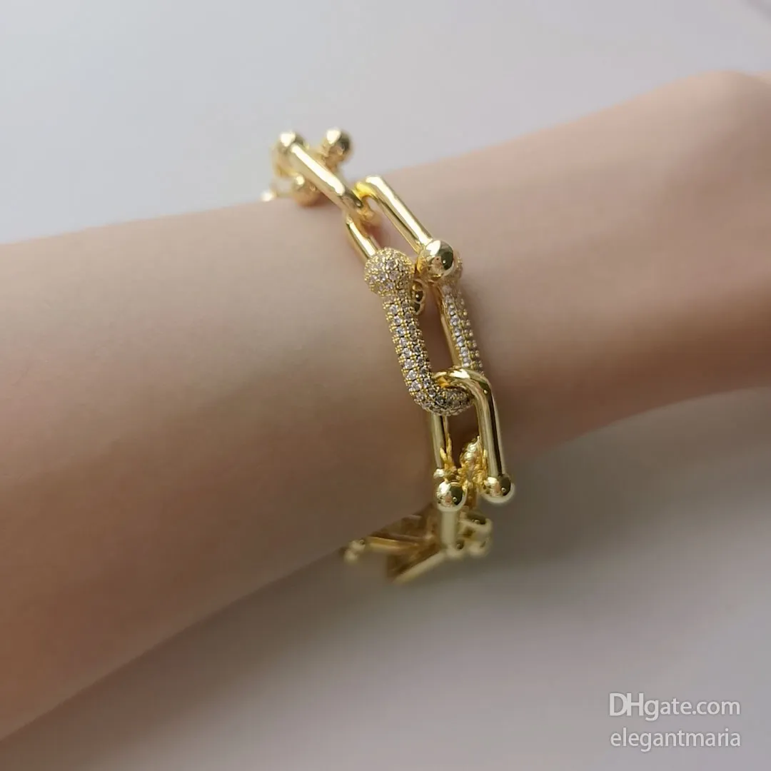 Bangle Bracelet Link Chain Широкий дизайнер с бриллиантами USHAPED WATE