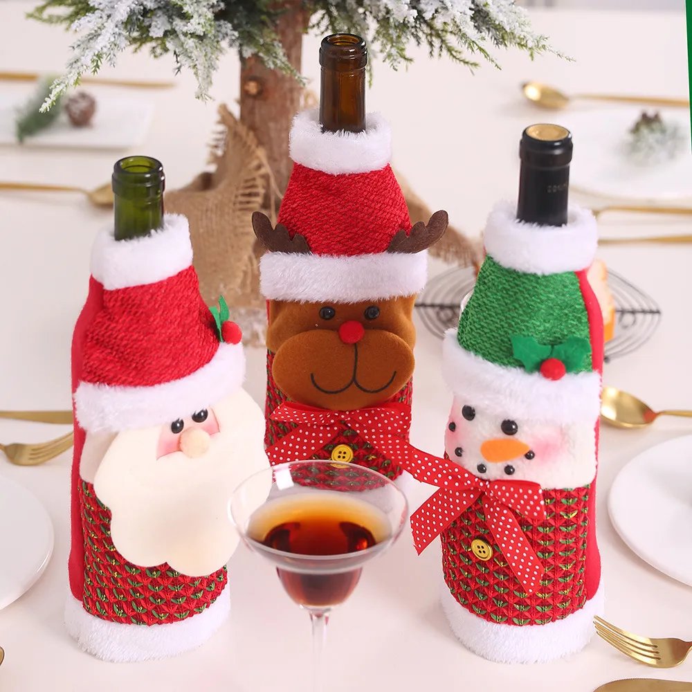 Cache-Bouteille De Noël - 3 Sacs Décoratifs Pour Bouteille De Vin/Champagne - Thème Père Noël, Bonhomme De Neige
