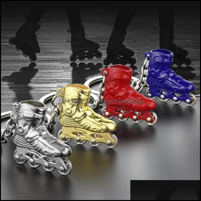 Keychains Creative gift cartoon ice skate roller skates metal keychain pendant rink promotional gifts multicolor