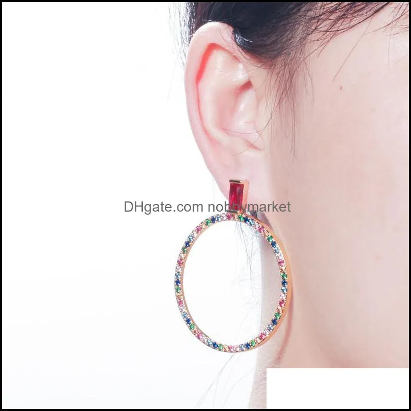 Stud CWWZircons Brand Designer Gold Color Big Round Circle Colorful CZ Ear Loop Earrings Fashion Jewelry For Women Gift CZ582
