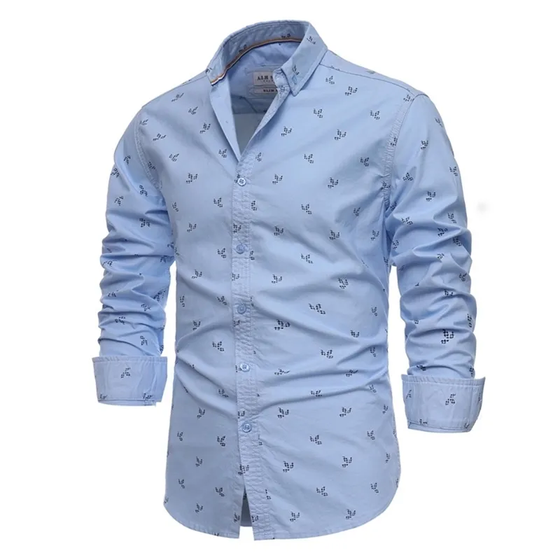 Gedrukt 100% katoenen shirt Mannen Casual Slim Fit Reverse Long Sleeve's Spring Hoge kwaliteit Oxford voor 210809