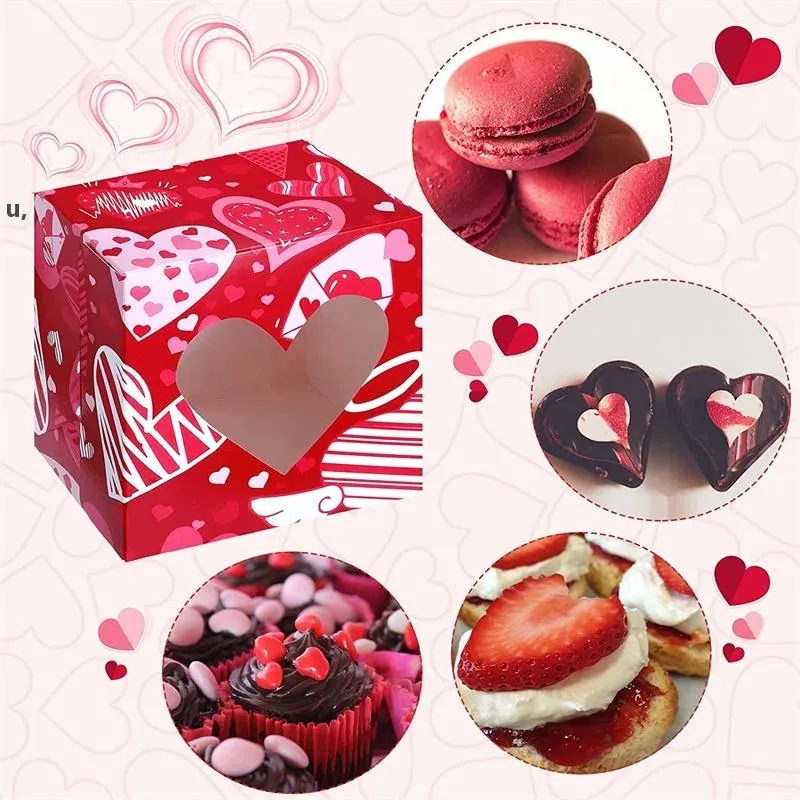 12pcs/set Valentines Day Gift Wrap Box Valentines Party Goodie Boxes with PVC Heart Shaped Window Pink Red RRA11147