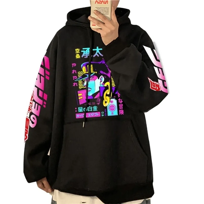 Anime Jojo's Bizarre Adventure Printed Hoodies Hip Hop Sweatshirts Långärmad Pullover Loose Print Streetwear för män och kvinnor 220214