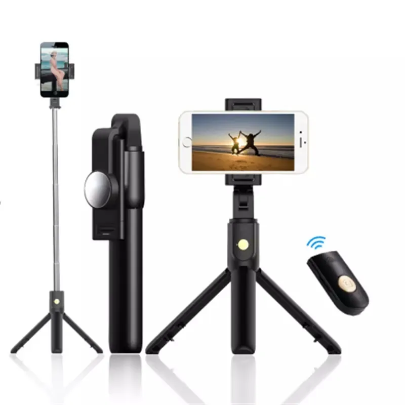 3 IN 1 Extendable Selfie Stick Wirleless Bluetooth Tripod With Shutter Remote Mini Handheld Foldable Monopod With Convex Mirror For Android