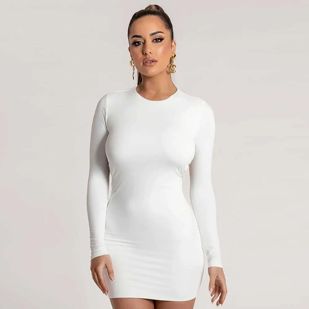 Ocstrade Bandage Dress Sexig Backless White Bodycon Ankomster Kvinnor Långärmad Nattklubbfest es 210527