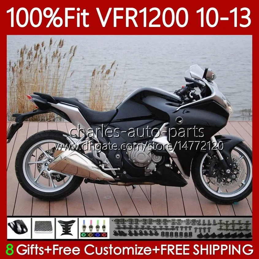 Injektionskropp för Honda VFR1200F Crossstourer VFR 1200 RR CC F 10-13 76NO.0 VFR1200X VFR-1200 VFR1200 10 11 12 13 VFR1200RR 2010 2011 2012 2013 OEM Fairing Glossy Black