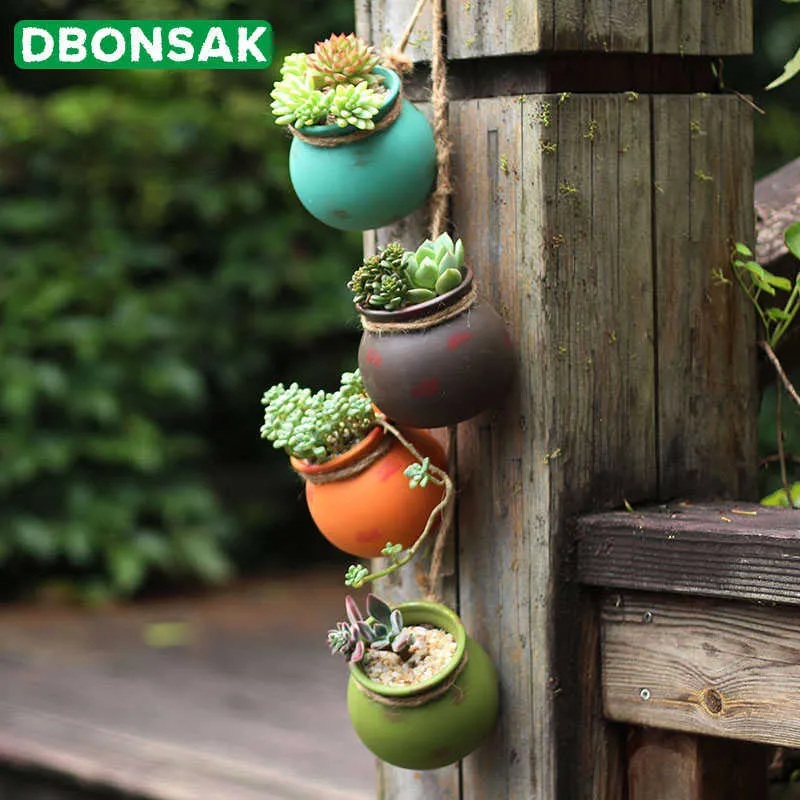 Maceta De Cerámica Para Colgar En La Pared De 4 Uds., Maceta Para Flores  Suculentas, Macetas Para Bonsái De Cactus, Contenedor, Cuerda De Cáñamo,  Decoración De Jardín 210615 De 20,33 €