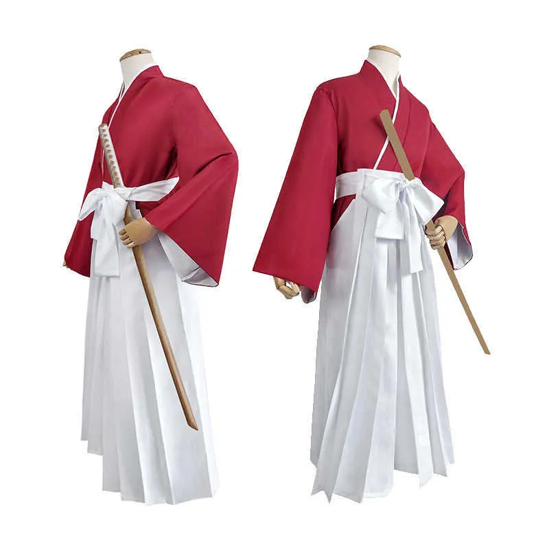 Himura Kenshin Cosplay Costume Rurouni Kenshin Cosplay Wig Men and Women In Kendo Suits Halloween Kimono Full Set0 (3)