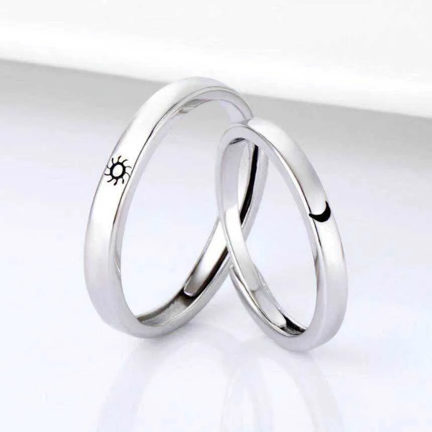 2 pièces soleil et lune amoureux Couple anneaux pour femmes anneaux ensemble promesse alliances pour lui et elle X0715