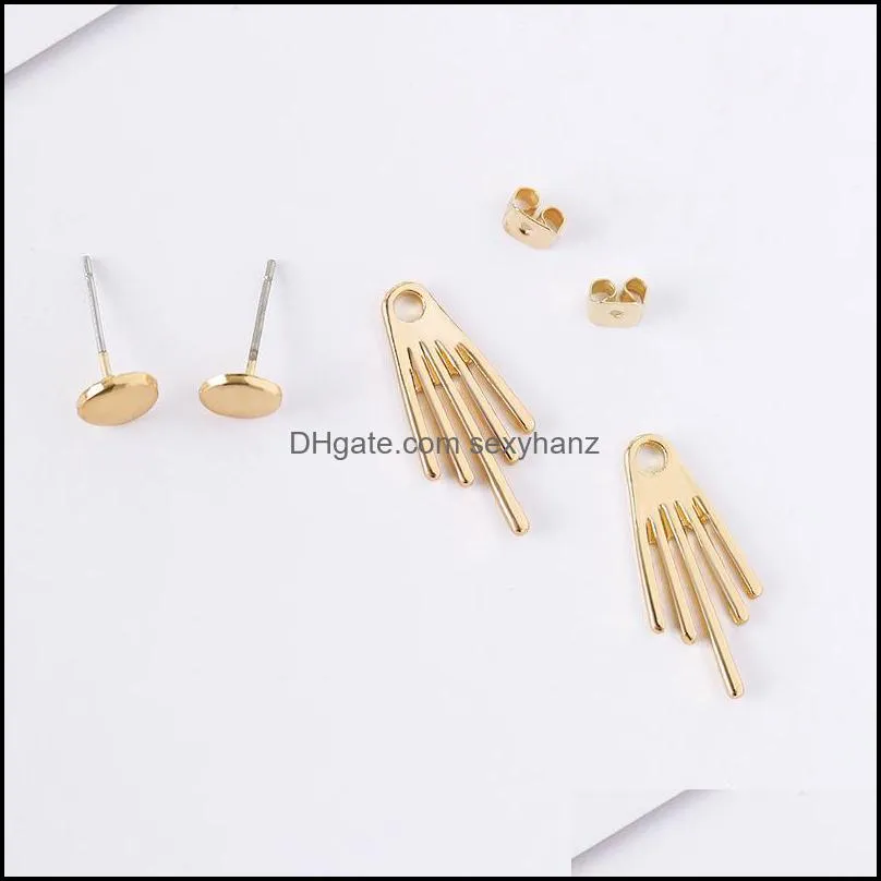 European Metal Round Stud Earrings Geometric Vertical Alloy Gold Ear Drop Korean Women Retro Silver Daily Wear Jewelry Accessories