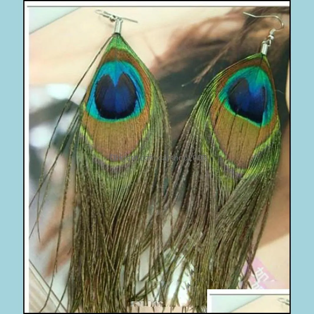 2021 Retro national style luxury peacock feather earrings color wild earrings fashion trend