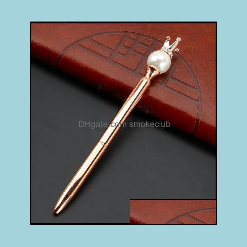 Creative Big Pearl Head Metal Ballpoint Pen With Crystal Diamond Crown Student Stationery Writing Supplies