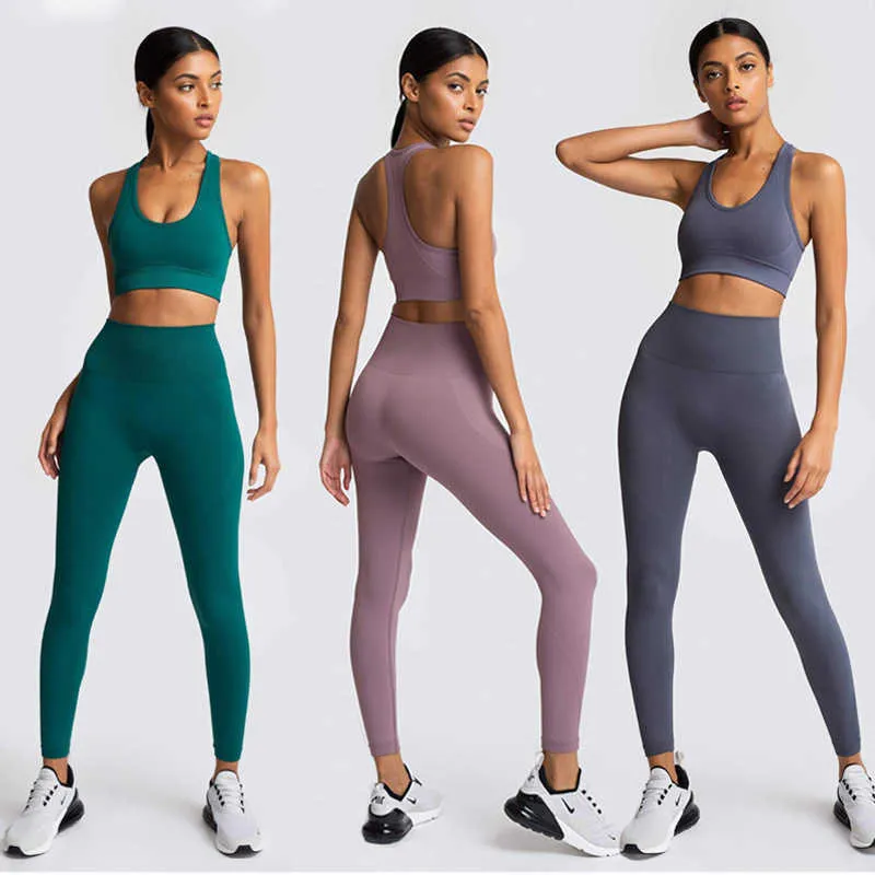 Hot selling seamless Yoga outfits suit knitting quick drying exercise gym  clothes women workout fitness set female sports bra yog leggings set