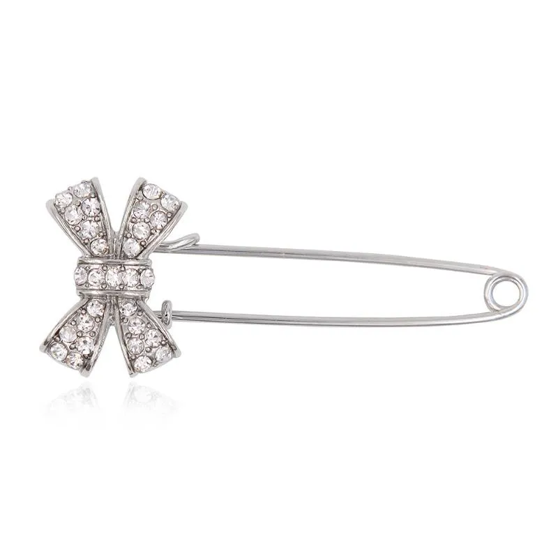 Pins, broscher Classic Crystal Rhinestone Bowknot Brosch Metal Safety Clasp Pin Man Passar Mode Smycken Tillbehör