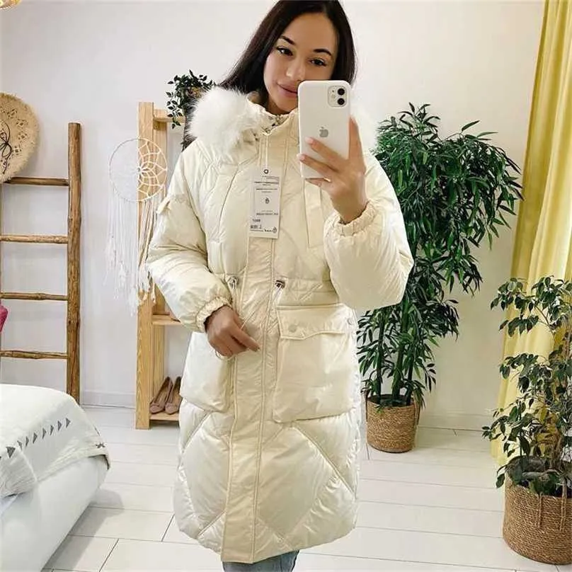 -20 Grad Winter Frauen Lange Parkas Jacke Casual Slim Glänzender Stoff Mit Kapuze Dicke Warme Mantel Mode Outwear Parkas 211216