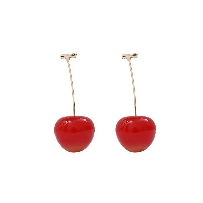 Stud Mode 3D Rouge Cerise Boucles D'oreilles Mignon Fruit Or Dangle Boucles D'oreilles Charme Bijoux Cadeau Boucles D'oreilles pour Femmes Filles Saint Valentin