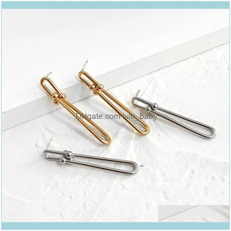 Dangle & Chandelier Peri`sBox Gold Silver Color Linked Double Circle Earrings Long Chain For Women Minimalist Drops 2021 Jewelry