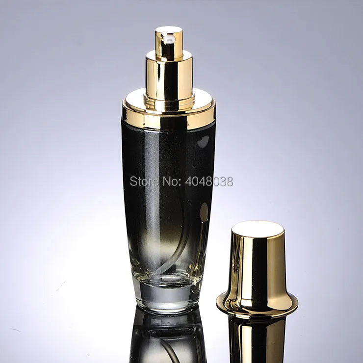 10 pcs Emulsion Bottle Press Pump Bottle Black Glass Essence Liquid Vial with Gold Cover Portable Refillable Cosmetic Container (4)