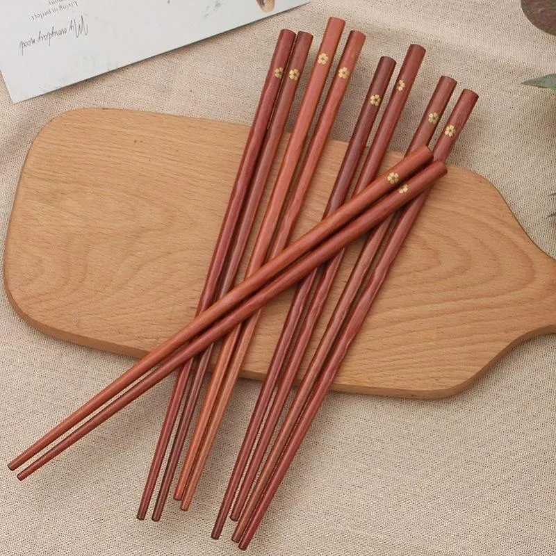 箸5ペアギフトボックスチョップスティック中国の自然な木製の漆塗りワックス健康寿司ライス箸EL食器