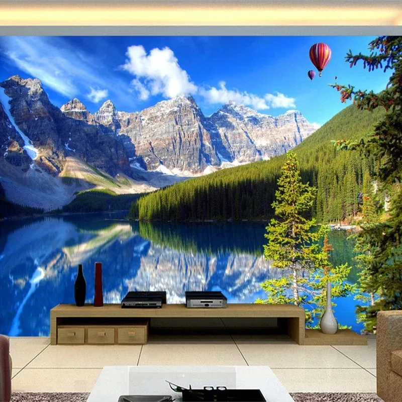 Anpassade väggmålningar 3D Heminredning Snow Mountain Lake Nature Landscape Wall Painting WALLPAPERS