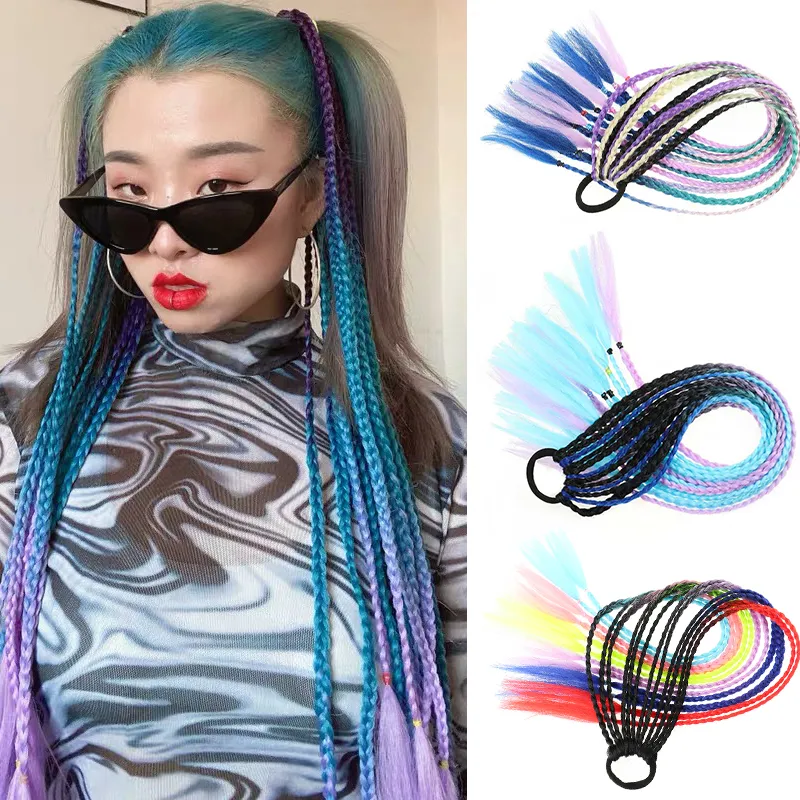 Synthetic Hair Extensions colorful Rope Rubber Bands Braides Wig Ponytail Hair Ring 22 Inch Twist Braid Rope Hair Braider