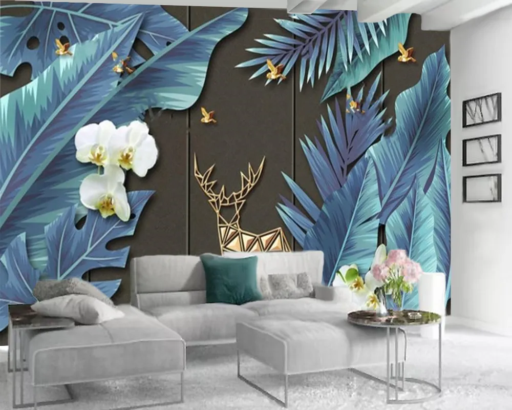 3d Chambre Papier Peint Style Européen Grandes Feuilles 3d Papier Peint Décor À La Maison Salon Chambre Revêtement Mural HD Papier Peint Mural