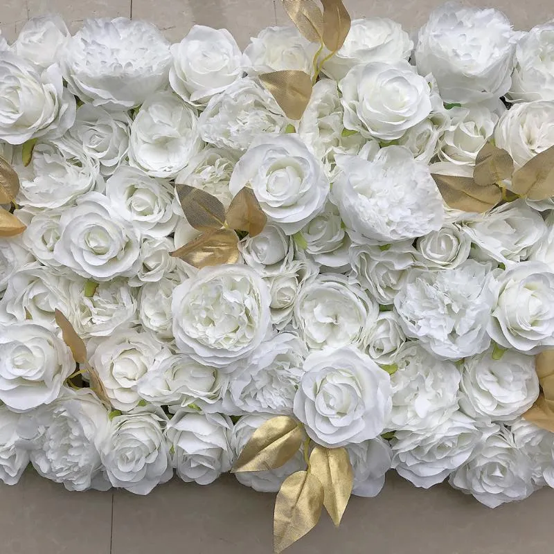 Weißgold 3D-Blumen-Wandpaneel, Blumenläufer, Hochzeit, künstliche Seide, Rose, Pfingstrose, Hochzeitshintergrund, Dekoration, 24 Stück/Los TONGFENG