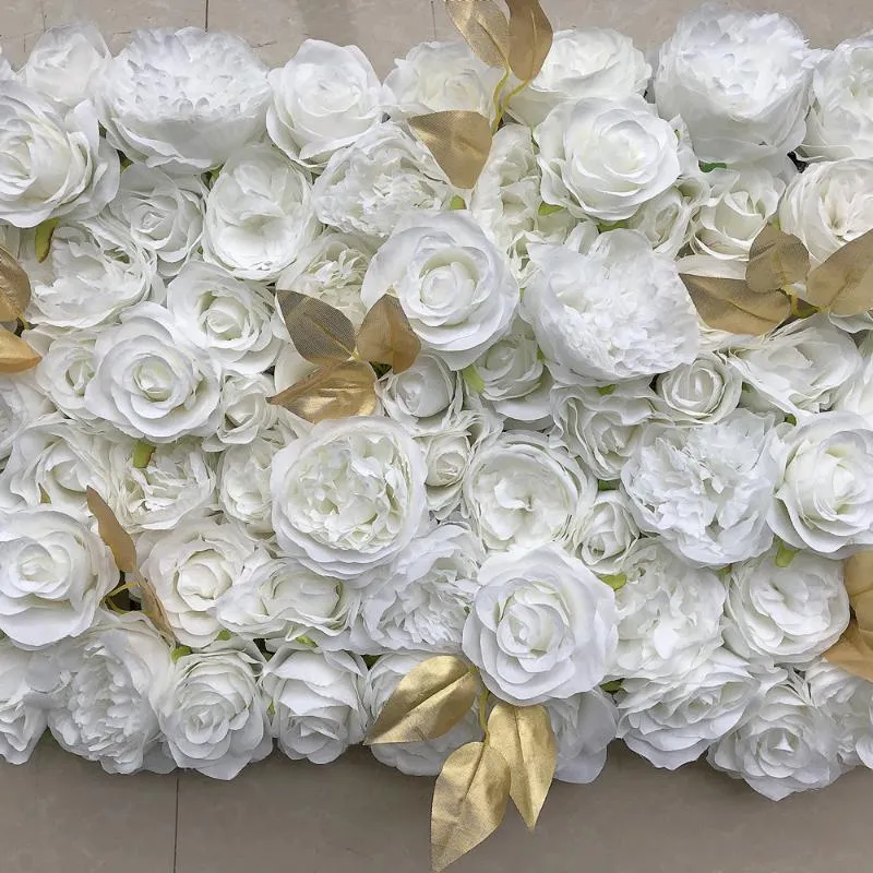 White Gold 3D Flower Wall Panel Flower Runner Wedding Artificial Silk Rose Peony Wedding Backdrop Decoration 24pcs/lot TONGFENG