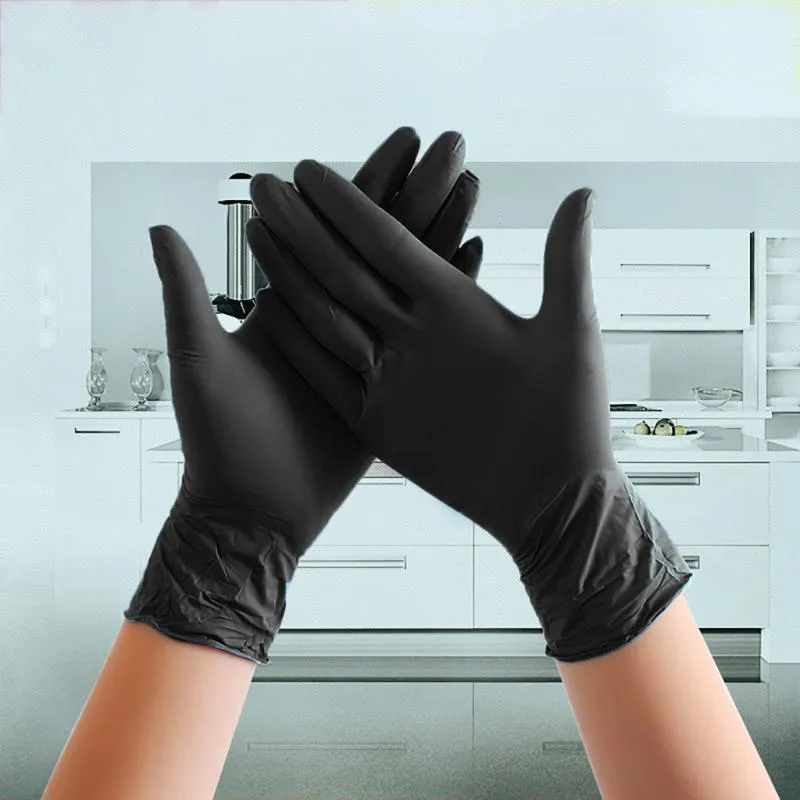 Gants jetables 100pcs gant en latex noir Gant de nitrile de travail d'allemande imperméable à l'imperméable Sécurité de travail libre S / m / l