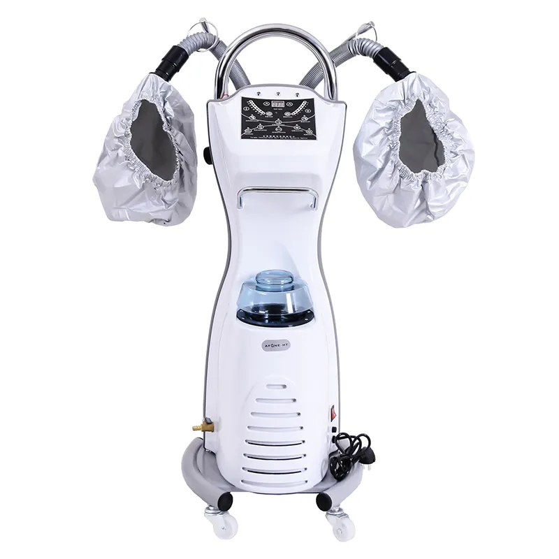 Salon Ozone Hair Steamer con 2 tappi per 2 persone da utilizzare contemporaneamente e Anion Color Processor Oil Treatment Care Accelerator Stand Up Base Salon Spa Equipment