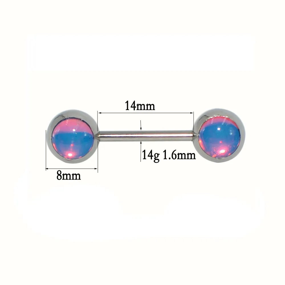 3 pièces mamelon anneau haltère corps Piercing langue goujons bijoux clignotant tige filetage extérieur 14G acier inoxydable enduit droit