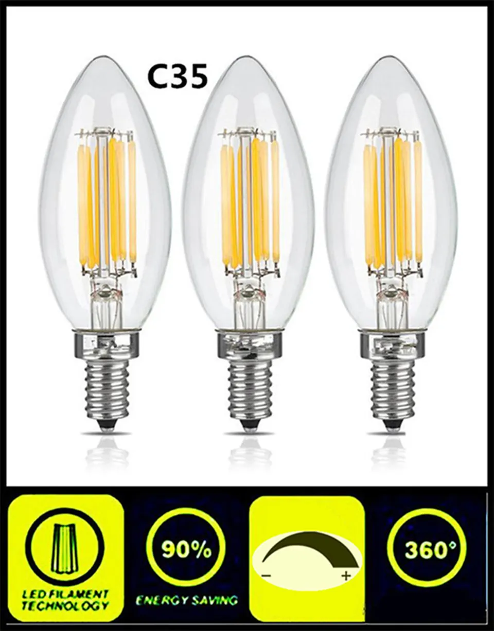 2W 4W LED شمعة ضوء لمبة C35 C35T عكس الضوء جودة عالية E12 E14 E27 E26 B15 B22 توفير الطاقة لمصباح الثريا