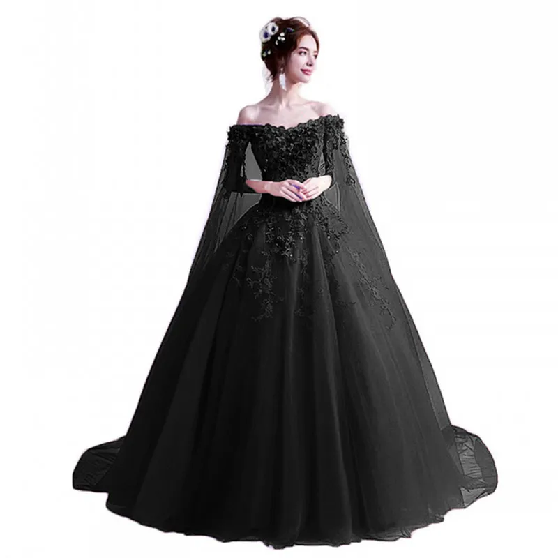 2021 Princess Appliques Flower Bateau Black Ball Gown Quinceanera Klänningar Tulle Sweet 16 Debutante Prom Party Dress Custom Made 43