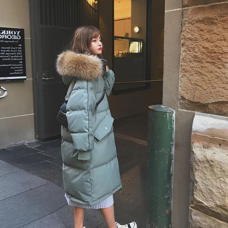 Parkas en duvet pour femmes Officier Figure ~ Veste rembourrée en coton Femme Dans l'édition Han Lâche Long Pain Servi Vêtements de marée surdimensionnés