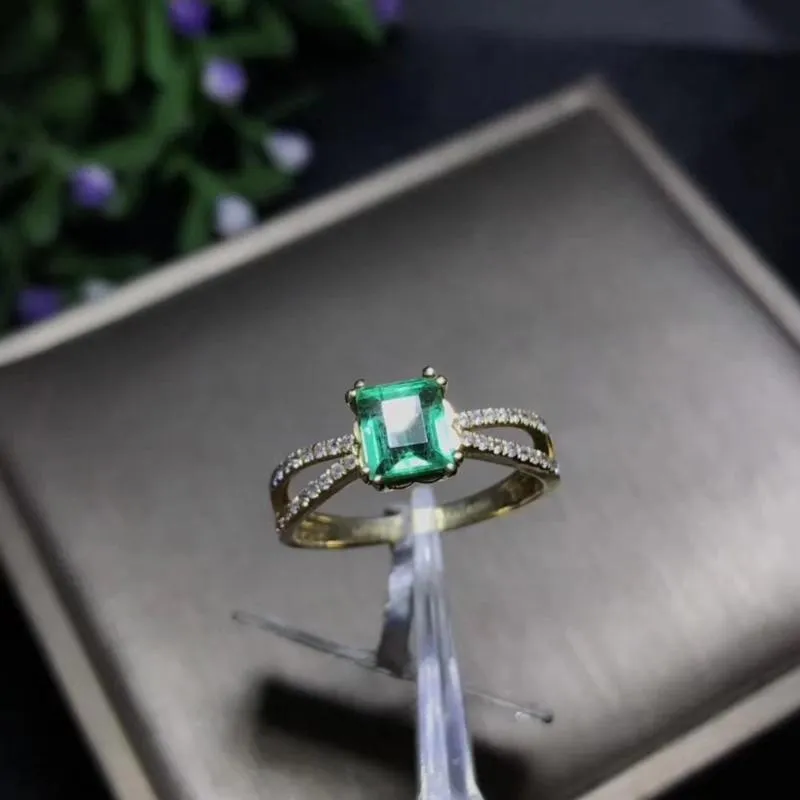 Küme halkaları 18k altın yüzük klasik yeşil zümrüt değerli taş kadın takı dikdörtgen doğal mücevher nişan düğün kız hediye