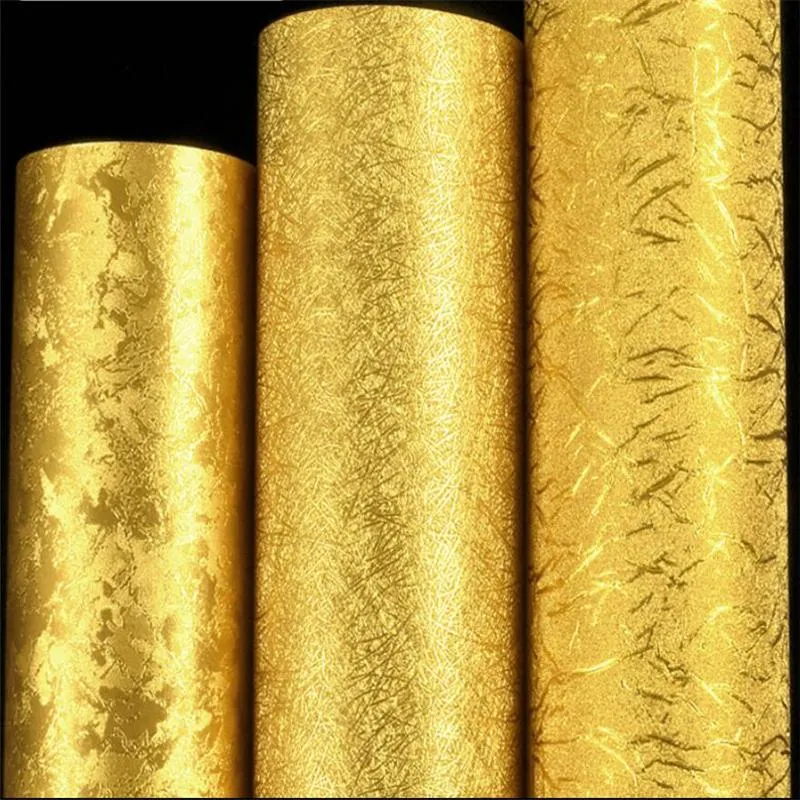 壁紙Papel de Parede Gold Foil Wallpaper Yellow Silver KTV ELリビングルームブラッシング天井中国語スタイル3D
