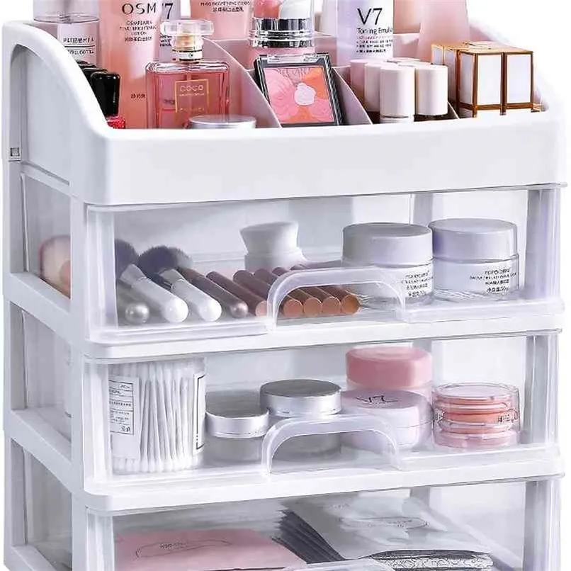 Peideuo Makeup Organizer z 2/3 szuflad próżność Przechowywanie blat do kosmetyków szczotki do paznokci i biżuteria (biały) 210922