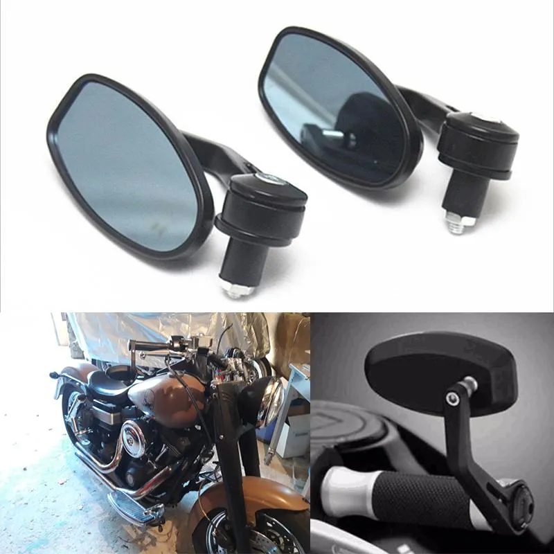 Motorcycle Mirrors Black 7/8" Handlebar End Oval Custom Classic Side Chopper Bobber Cafe Racer ATV Quad Rearview
