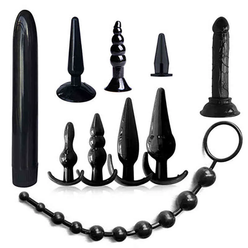 NXY Anal sex toys 10 Pcs Sex Toys For Couples Vibrator Butt Anal Plug Set Vibration Sensuality Vibrating Beads Kit ual Shop Adult 1123