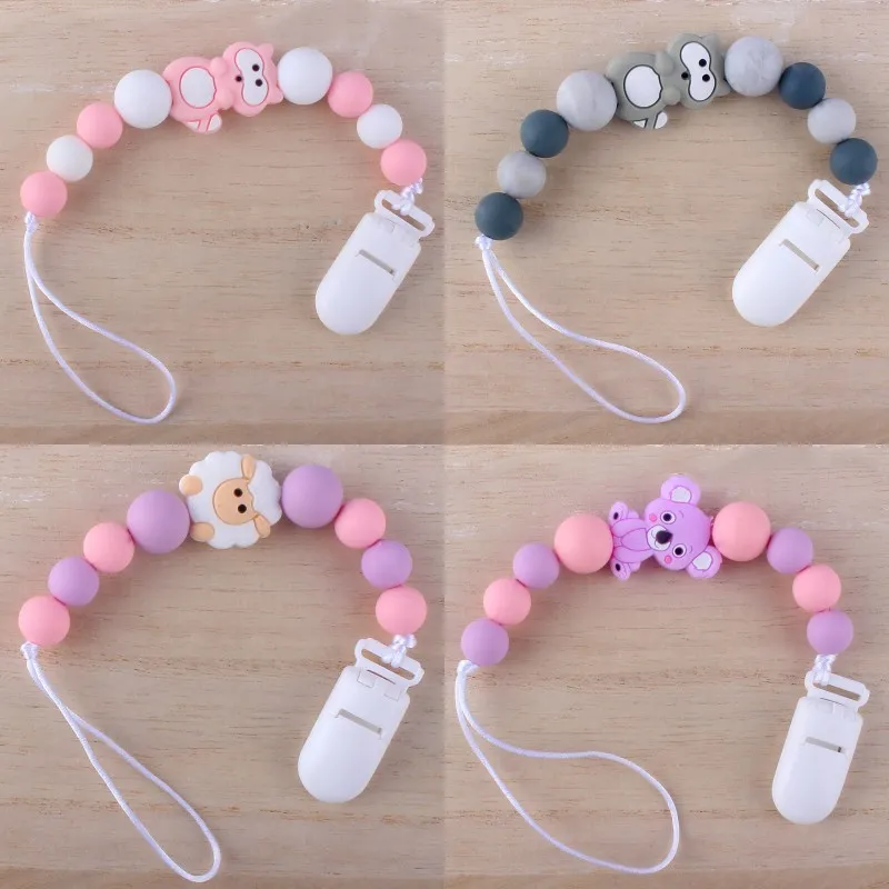 Baby Pacifier Clip Chain Wood Silicone Cute Sheep Bear Animal Beads Pacifier Chain Chew Baby Teether Toys Dummy Nipple Holder 1417 B3