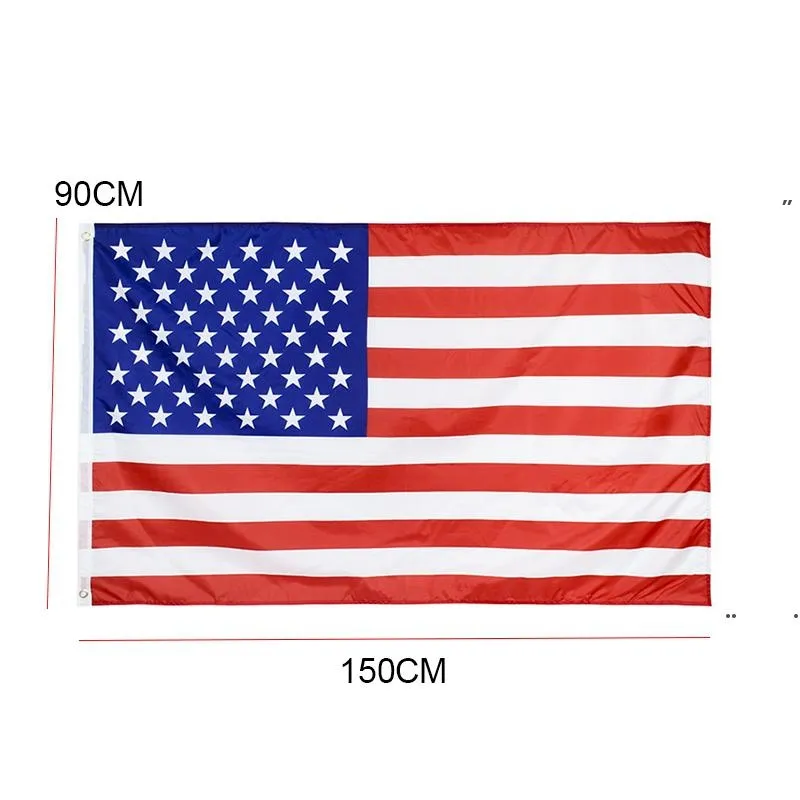 New American Flag Polyester Double Line Curled Edge US Stars and Stripes Garden Square Banner United States Flags EWF7707