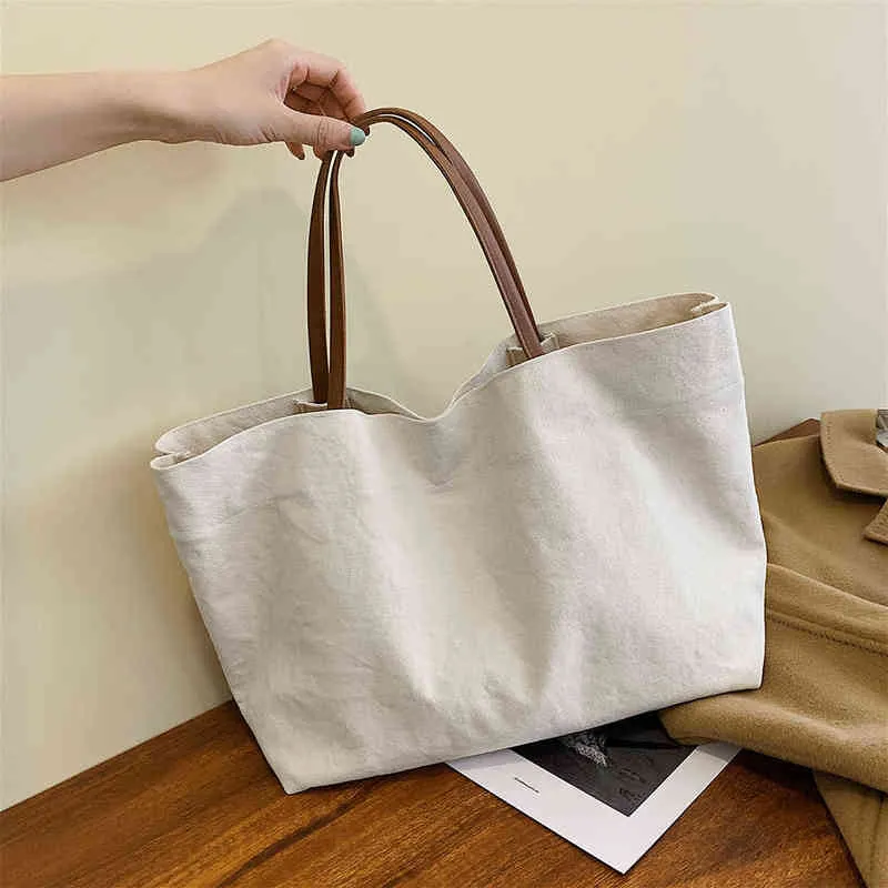 Shopping Bags Women Fashion Canvas Shoulder Korean Designer Brand Crossbody Trendy Messenger Large Capacity Handbag Tote 220307