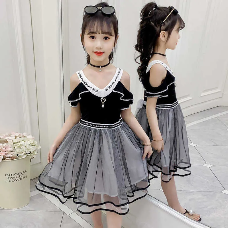 Girls Dress Strapless Summer Dress For Girls 2021 Casual Girls Party Princess Dresses Kids Teen Clothes 4 6 7 8 9 10 11 12 Years Q0716